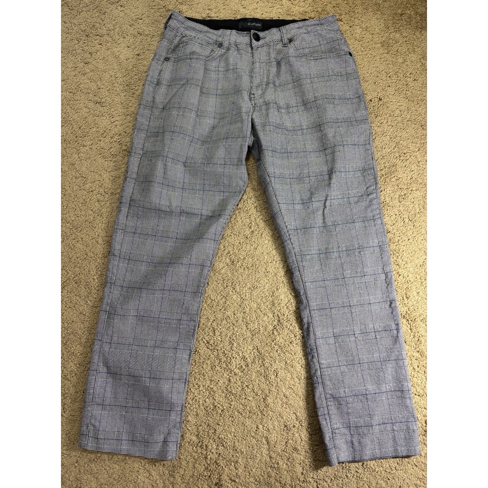 Fried Denim Check Comfort Pants Men 38x32 Gray‎ Plaid Slim Stretch Golf Preppy